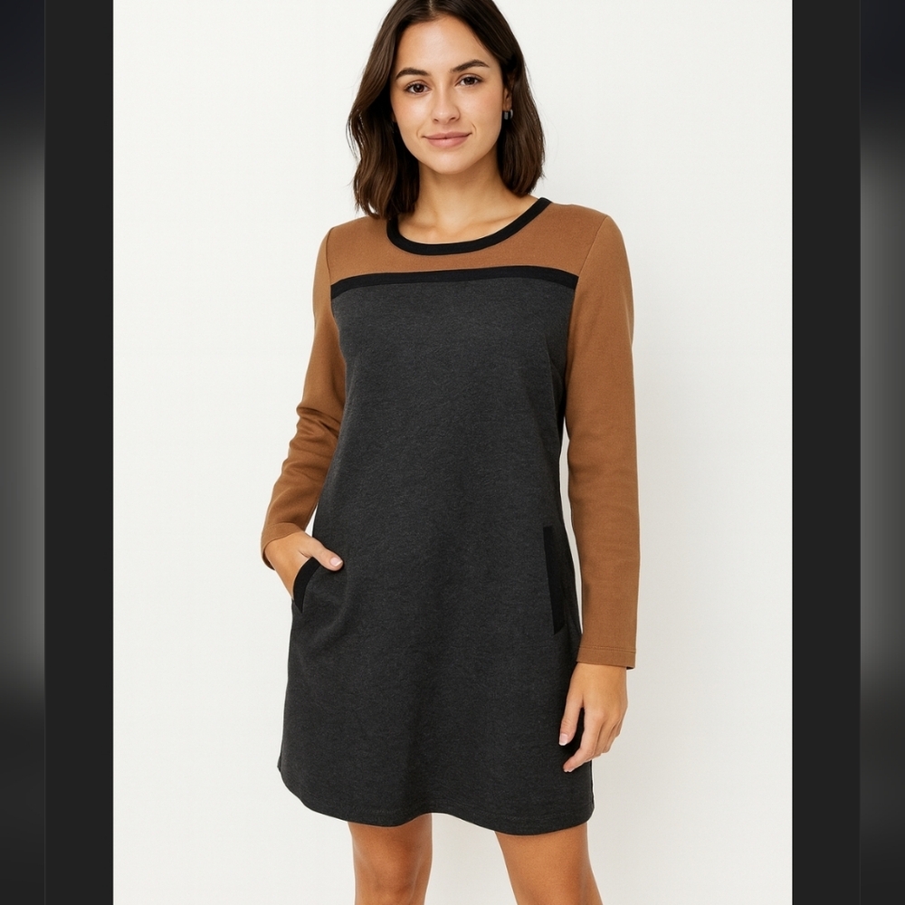 Boden gray, black and tan colorblock tunic dress 4
